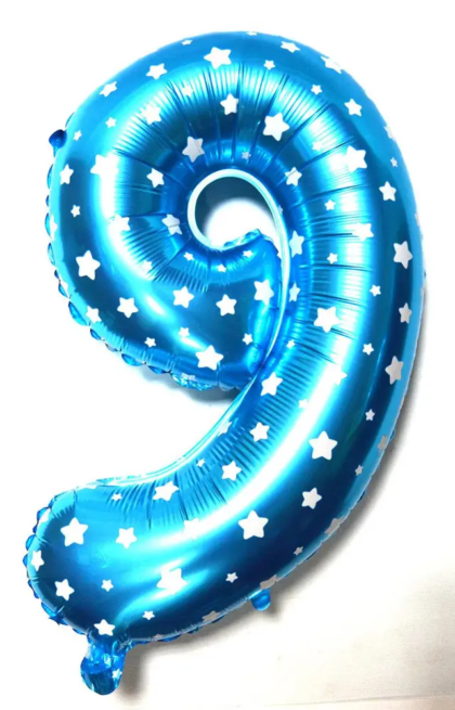 Фольгована цифра "9" блакитна