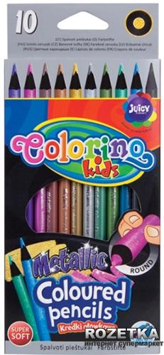 Олівці кольорові круглі 10 кольорів металік COLORINO