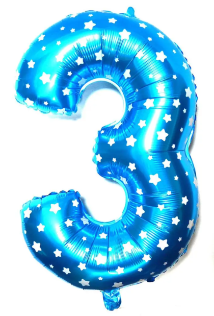 Фольгована цифра "3" блакитна