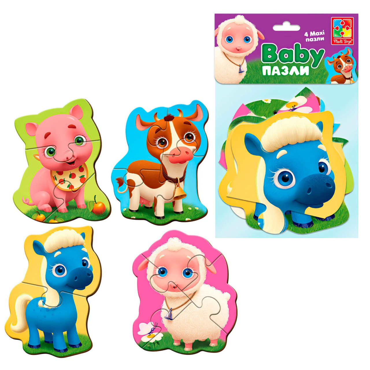 Бебі MAXI пазли картонні в пакеті  "Ферма" VT 1722-17 (8)  "Vladi Toys" в пакеті